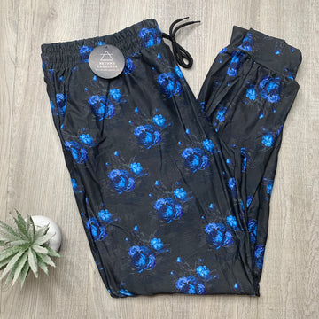 Gothic Blue Roses Print Joggers