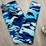 Blue Camo Print Soft Leggings - Adult & Kid Sizes