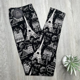 Paris France Print Black Leggings