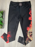 Hell Fire Ghost Rider Skull Print Leggings