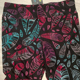 Magenta Turquoise Ombre Feather Print Black Soft Leggings