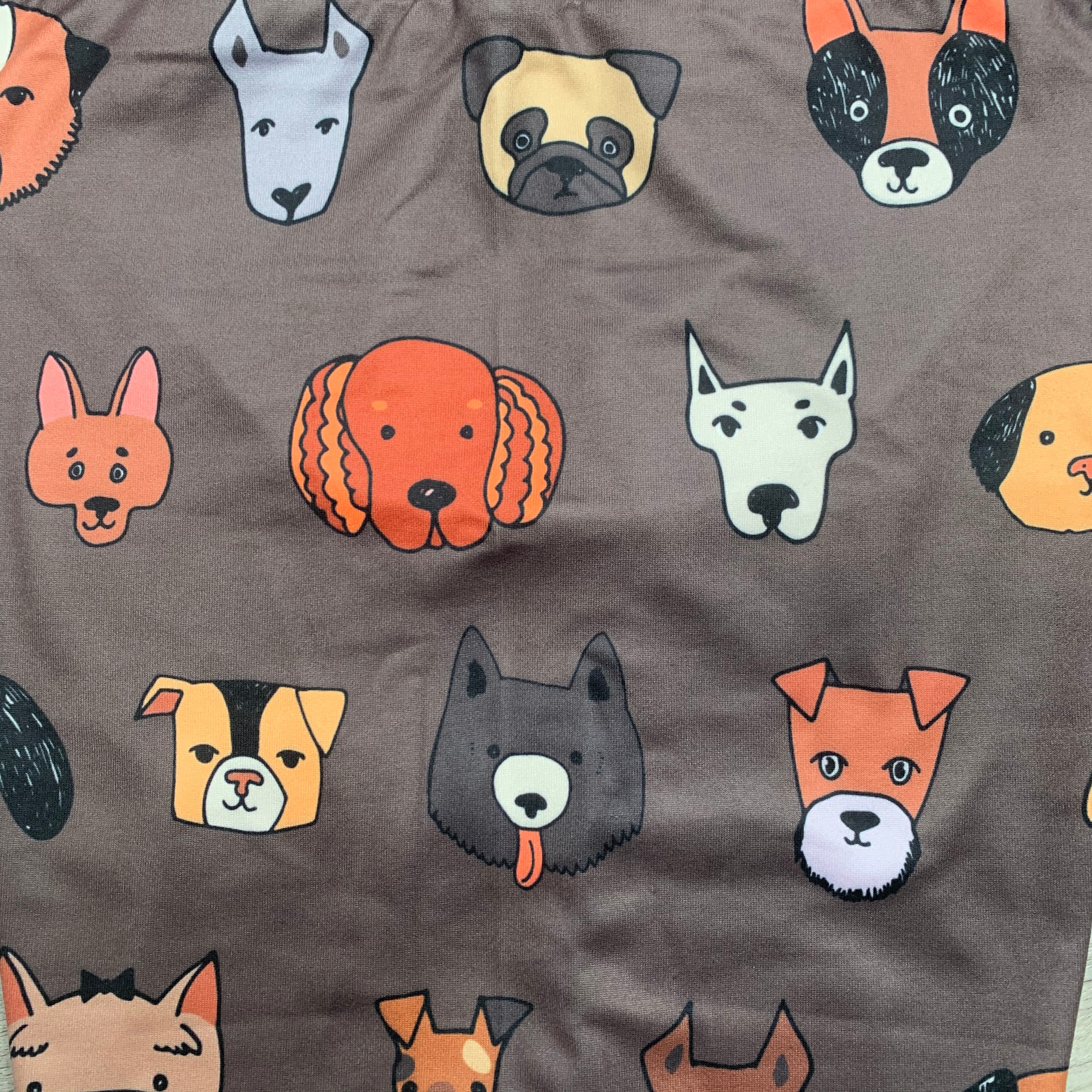Puppy Dog Faces Print Soft Leggings w/ Yoga Band Pocket