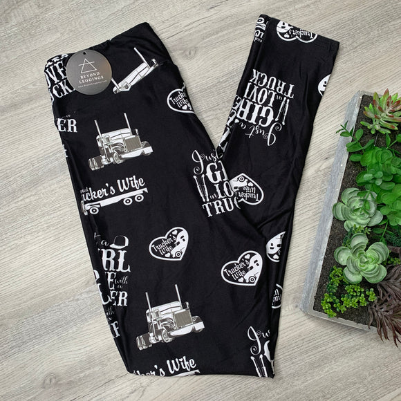 Just a Girl In Love with a Trucker Print Black Leggings