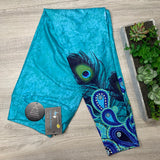 Peacock Feather Paisley Print Soft Stretchy Turquoise Leggings