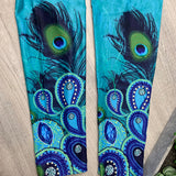 Peacock Feather Paisley Print Soft Stretchy Turquoise Leggings