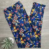 Magical Patriotic Mouse Parade Print Blue Leggings w/ Pockets
