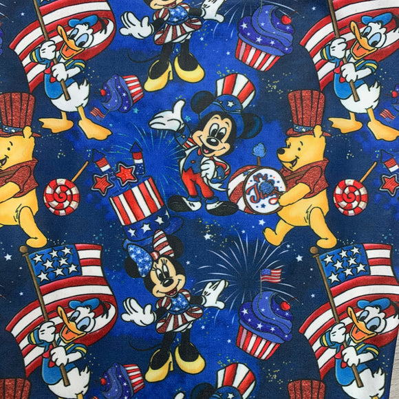 Magical Patriotic Mouse Parade Print Blue Leggings w/ Pockets