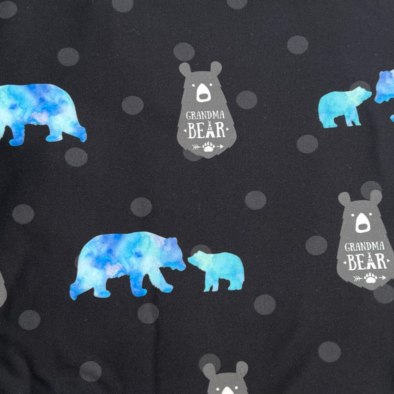 Grandma Bear & Blue Watercolor Polka Dot Printed Leggings - Soft Wide Band for Everyday Comfort