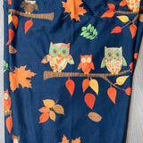 Patchwork Autumn Owls Print Dark Blue Leggings