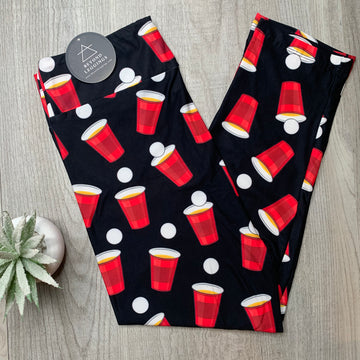 Beer Pong Red Cup Print Capri Leggings - Fun Party Game Inspired Legwear