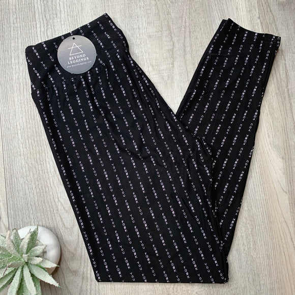 Sassy F@#K YOU Print Pinstripe Black Soft Stretchy High Waist Leggings