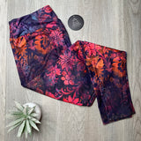 Vivid Ombre Magenta Orange Purple Floral Damask Print Soft Stretchy Leggings