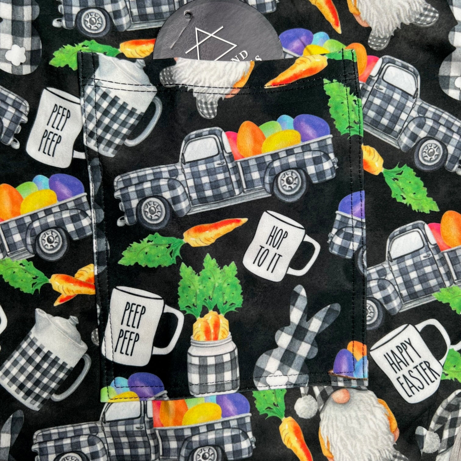 Happy Easter B&W Checker Plaid Patterned Gnomes Print Leggings - Peep Peep