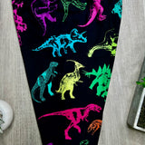 Color Pop Neon Dinosaur Print Black Leggings - Full Length - Soft