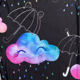 Clouds Rainbow Raindrops w/ Cute Ear Umbrellas Print Capri Black Leggings