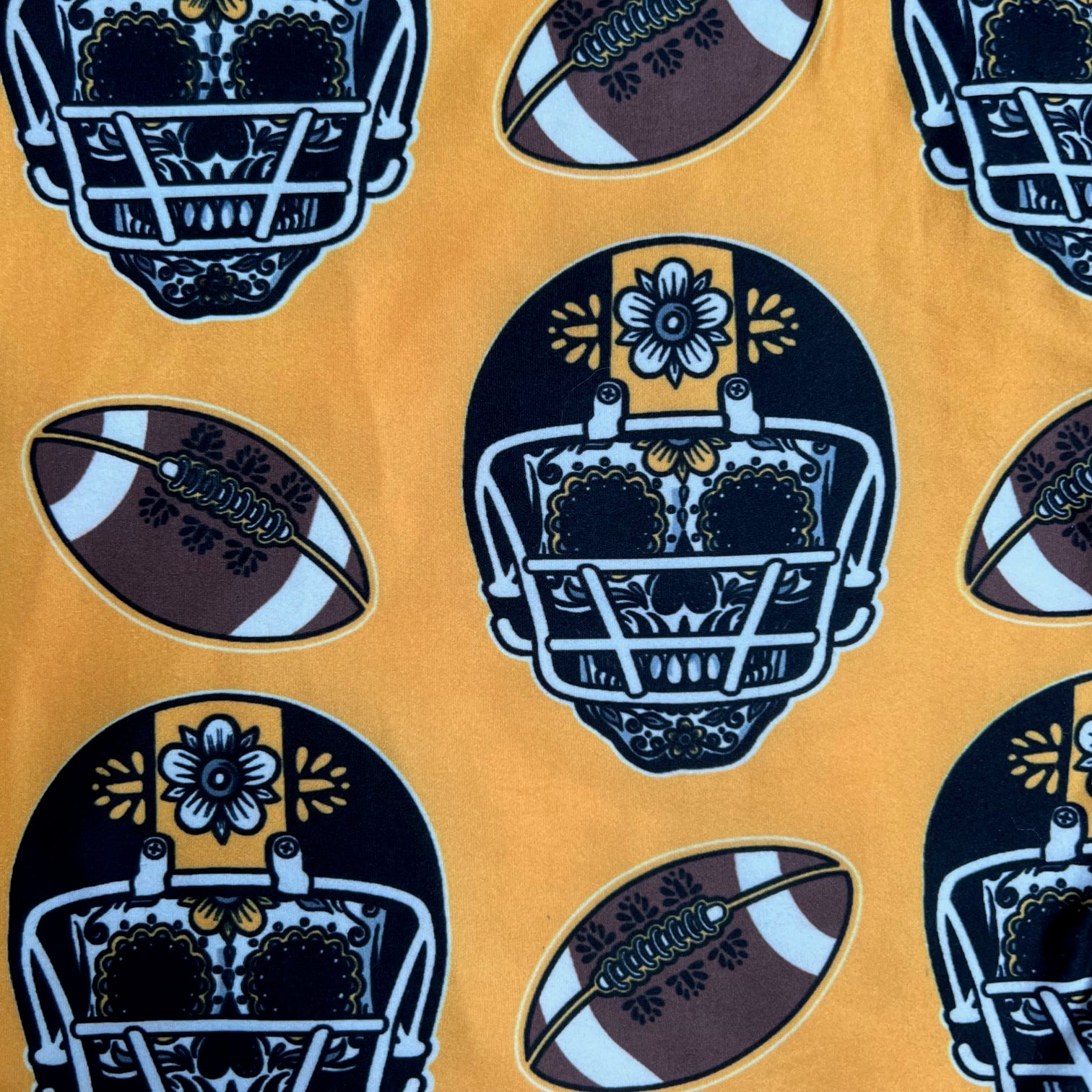 Black & Yellow Sugar Skull Football Print Soft Leggings