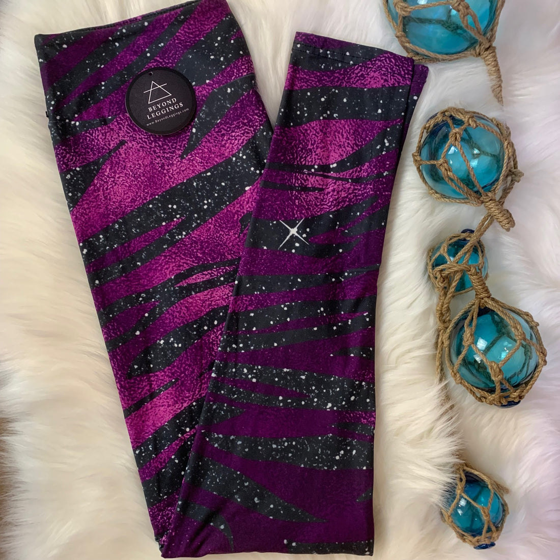 Purple Zebra Glitter Stripe Print Leggings