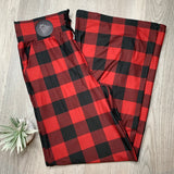 Red Buffalo Plaid - High Waisted Wide Leg Hybrid Leggings/Pants w/ Pockets