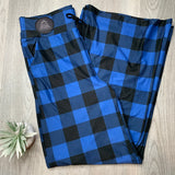 Blue Buffalo Plaid - High Waisted Wide Leg Hybrid Leggings/Pants w/ Pockets