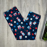 Patriotic Cute Owls Print Capri Soft Navy Blue Leggings - 4th of July - adult & kids