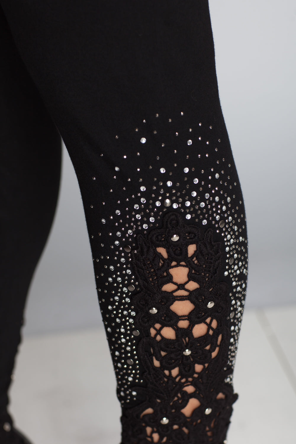 Vocal Black Lace Insert Studded Leggings