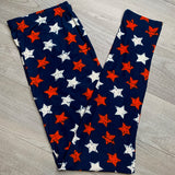 Red White & Blue Distressed Star Print Leggings - Full Length Classic Comfort - 4th Of July