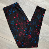 Celebration Time Red Blue Fireworks Print Soft Leggings - Adult & Kid Sizes