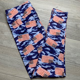USA Flag Blue Camo Print Soft Leggings