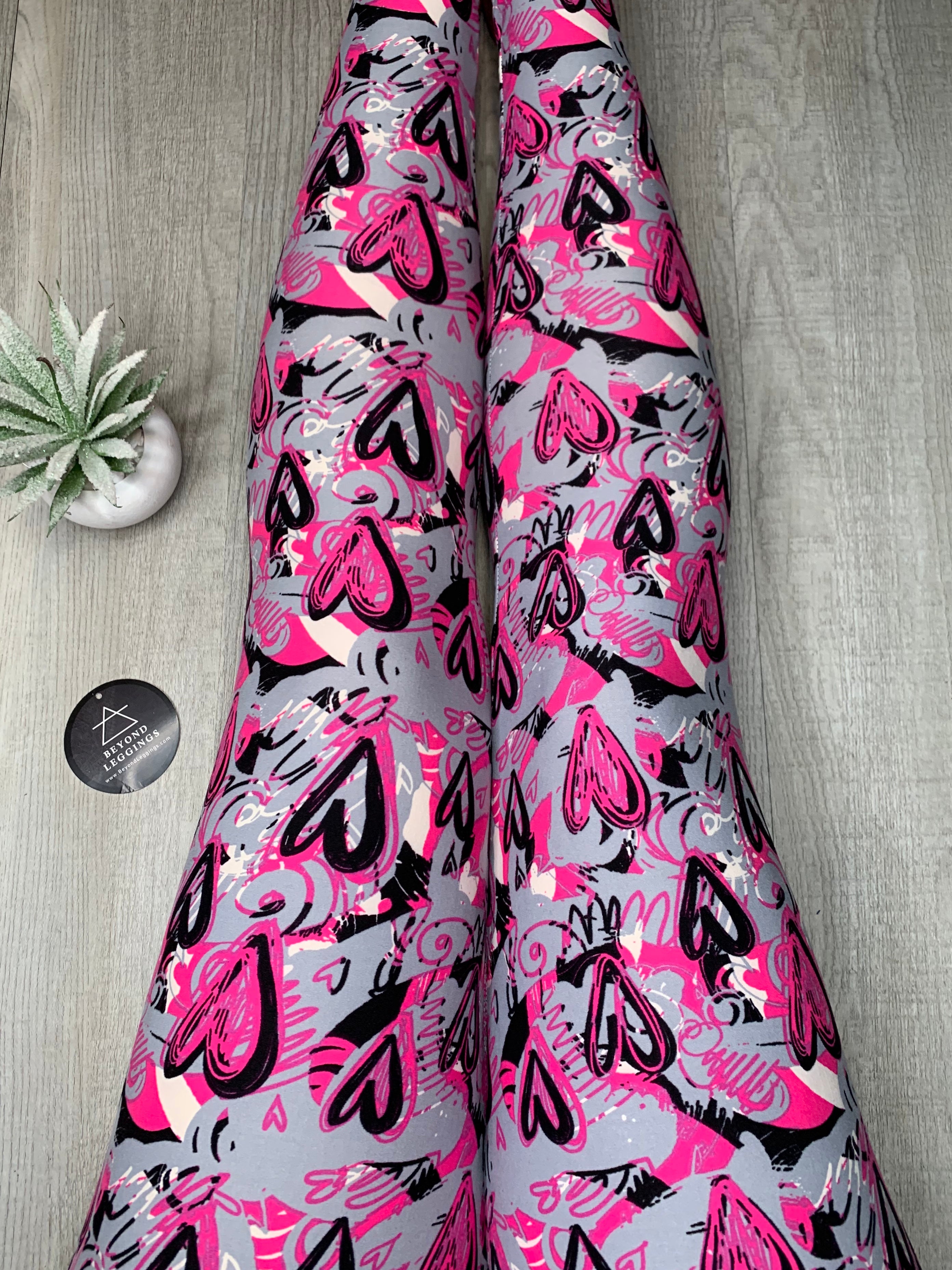 90's Heart Print Soft Leggings - Adult & Kid Sizes