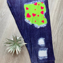 Lemon Neon Heart Denim Patch Capri Soft Leggings