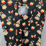 Gnomes And Peaches Print Black Leggings w/ Double Pockets