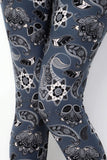 Gray Paisley Print Soft Stretchy High Waist Leggings
