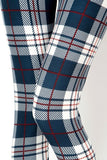Navy Blue & White Plaid Print Soft Leggings