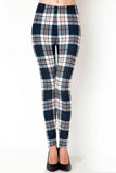 Navy Blue & White Plaid Print Soft Leggings