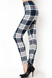 Navy Blue & White Plaid Print Soft Leggings