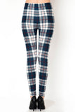 Navy Blue & White Plaid Print Soft Leggings