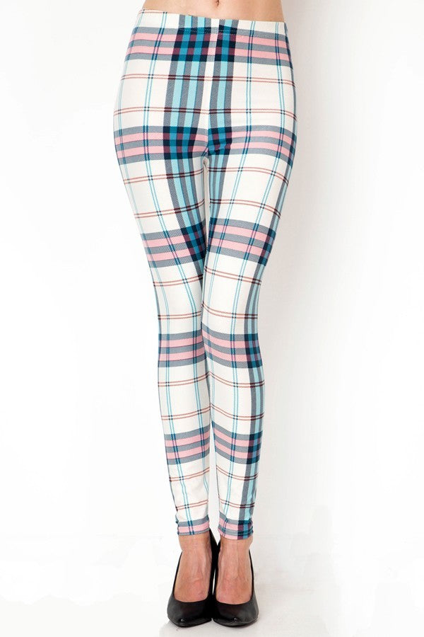 Pink & White Plaid Print Leggings