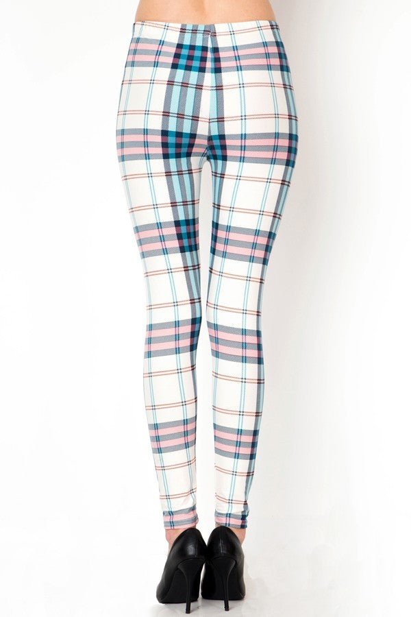 Pink & White Plaid Print Leggings