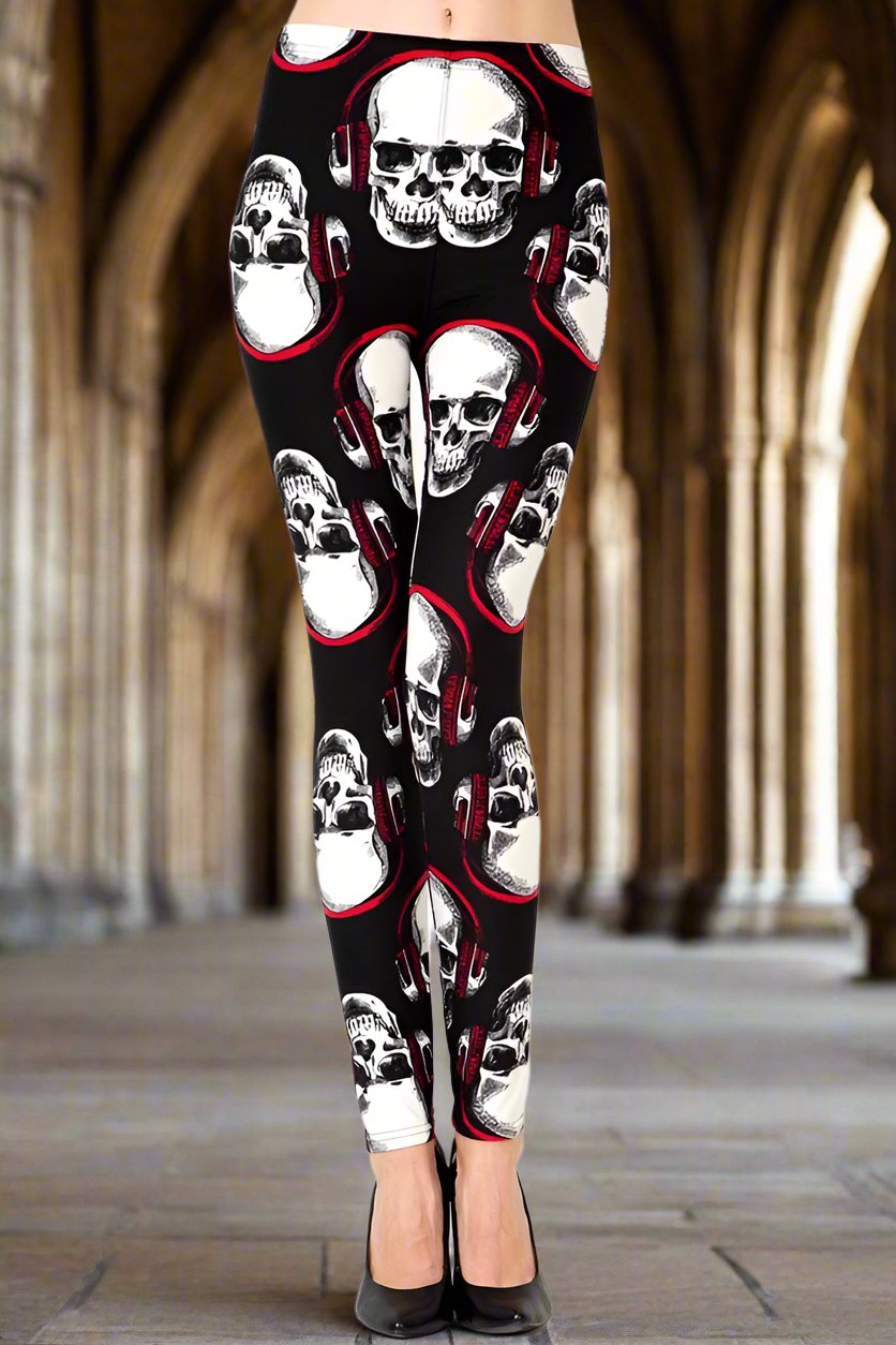 Death Jam - Jamming Skull Print  – Soft & Stretchy High-Waist Leggings