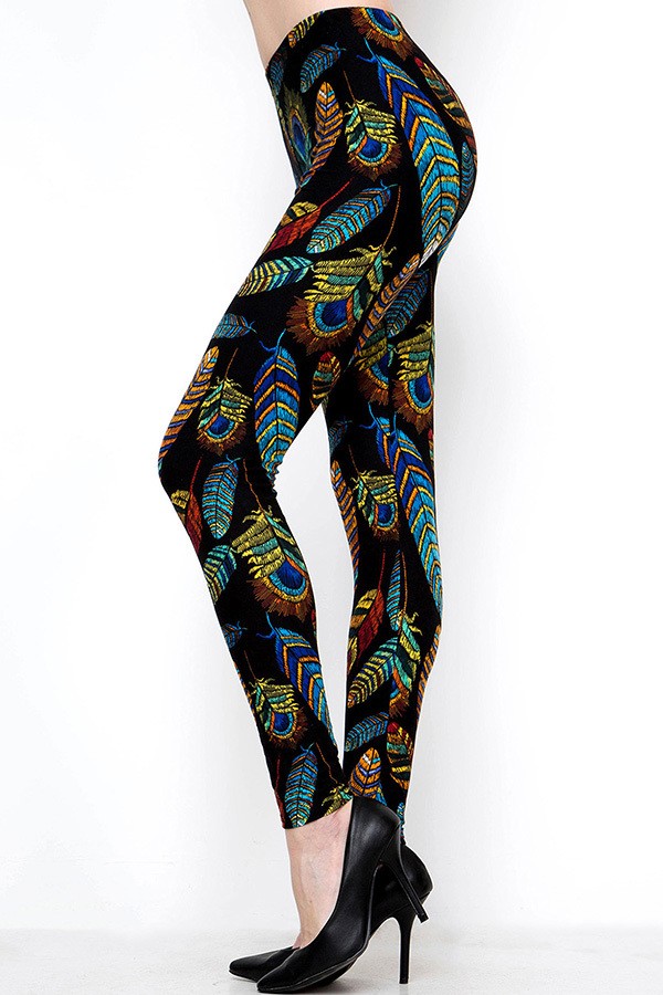 Embroidered Feather Soft Leggings