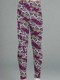 Purple Sugar Skull with Bows Print Soft Leggings - Adult & Kid Sizes