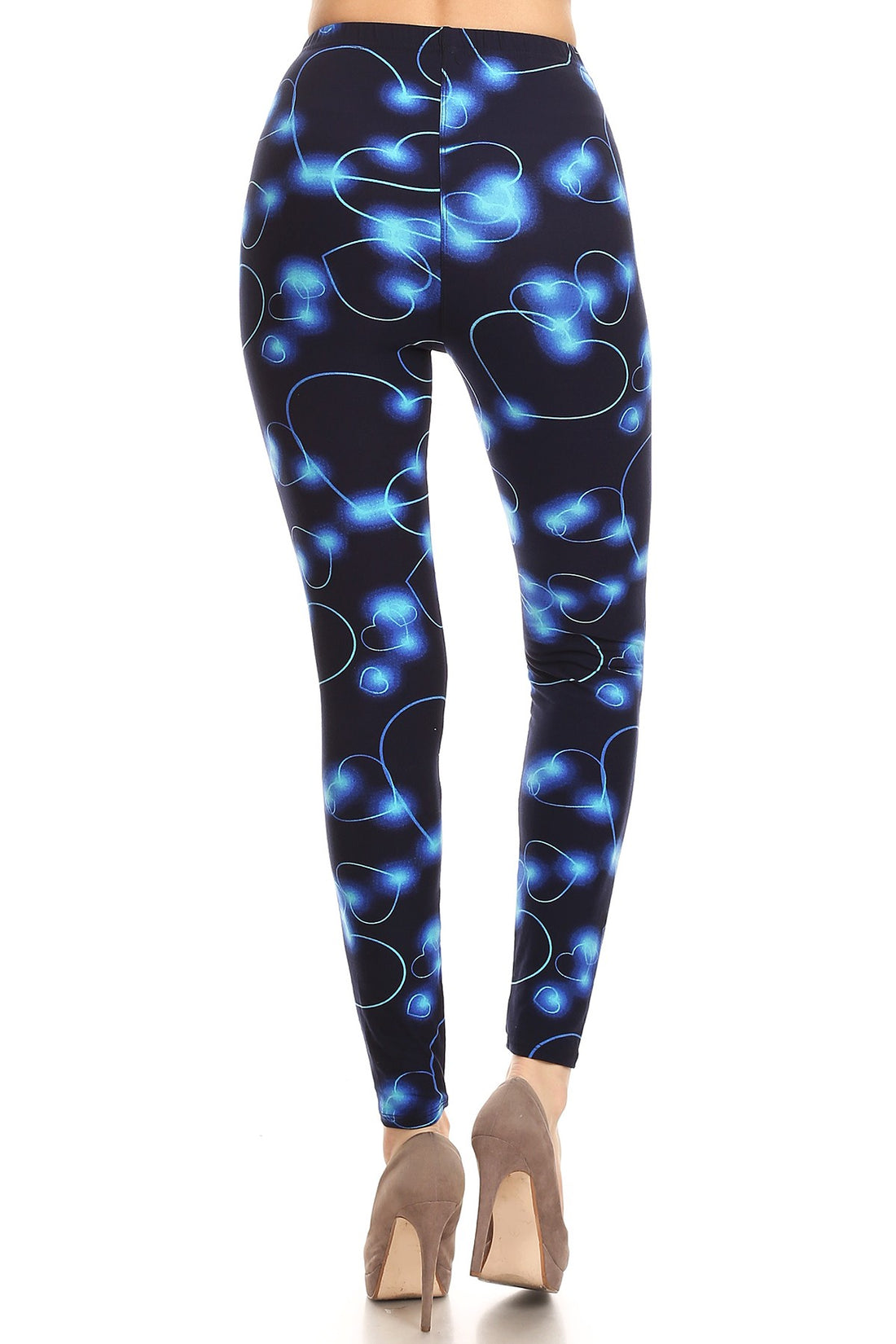 Neon Blue Heart Print Leggings