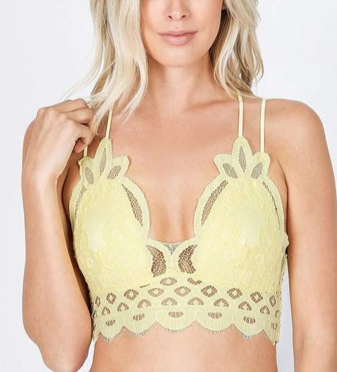 Women's Crochet Sexy Lace Bralette with Removable Pads and Cross Back Adjustable Strap Wirefree