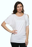 Modal Rayon Cold Shoulder Dolman Top - White