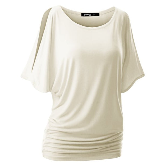 Modal Rayon Cold Shoulder Dolman Top - White