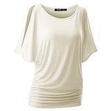 Modal Rayon Cold Shoulder Dolman Top - White