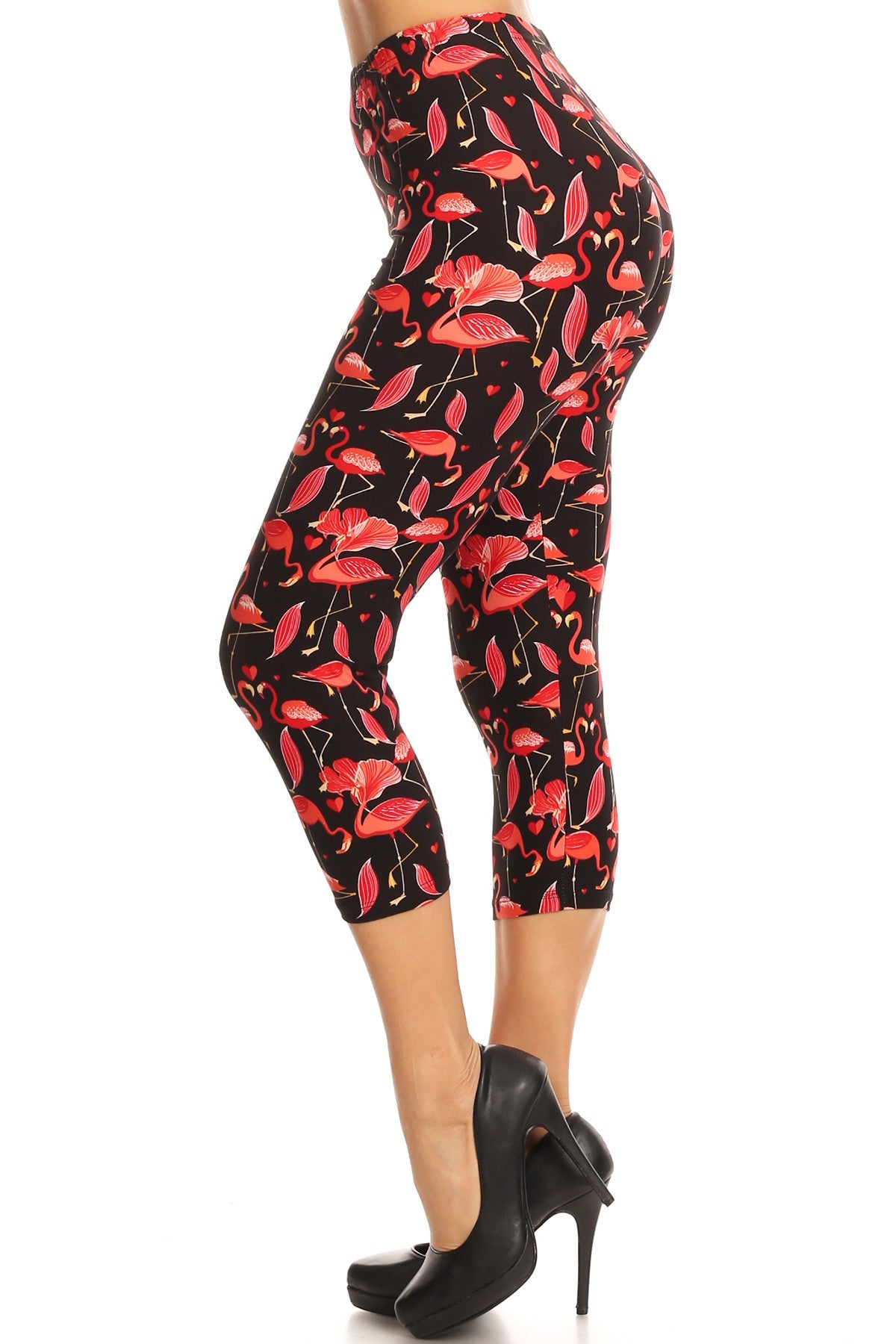 Flamingo Love Print Capri Leggings