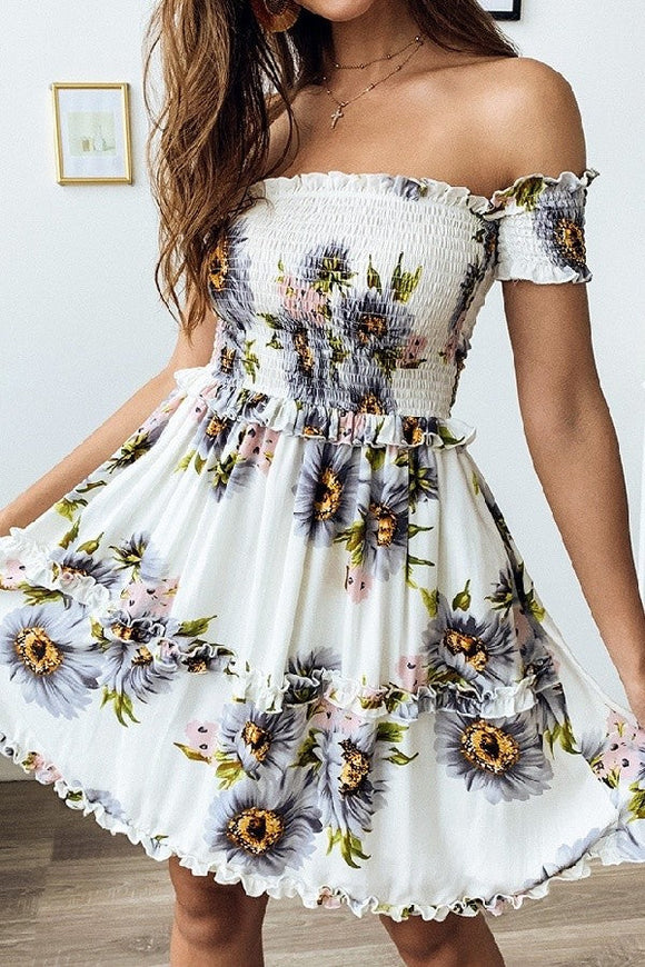 White Smocked Lilac Sunflower Dress