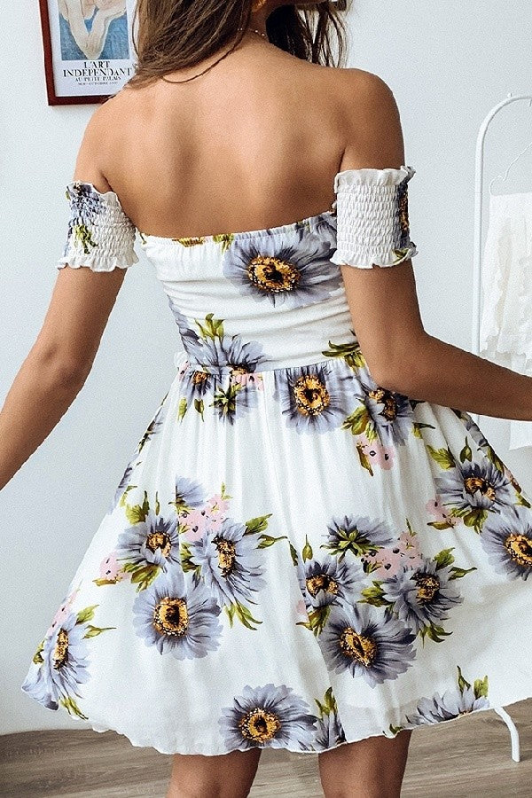 White Smocked Lilac Sunflower Dress
