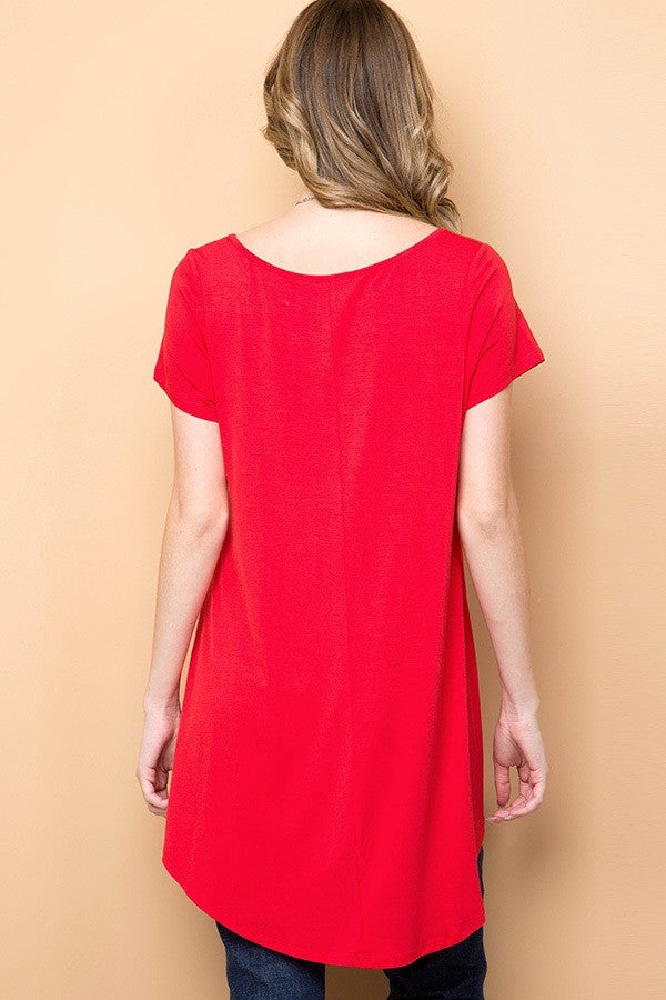 Lattice Cutout Tunic - Red